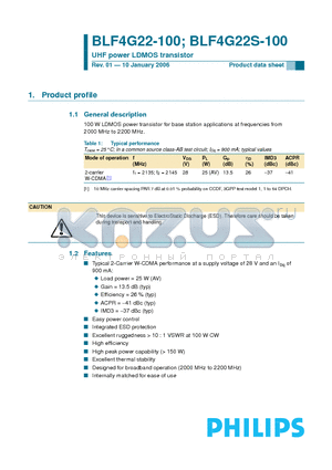 BLF4G22S-100 datasheet - UHF power LDMOS transistor