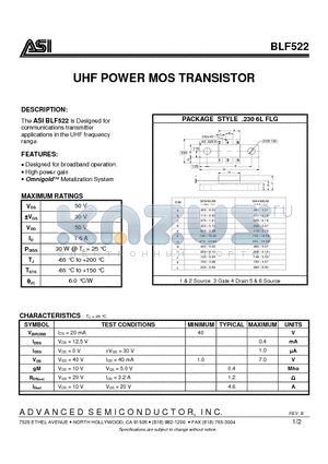 BLF522 datasheet - UHF POWER MOS TRANSISTOR