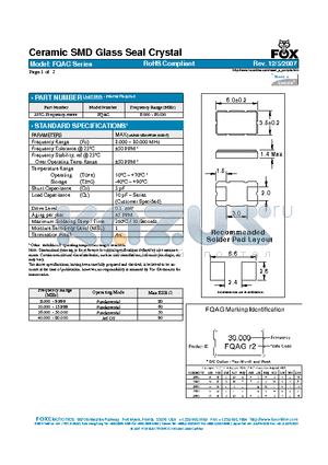 FQAG datasheet - Ceramic SMD Glass Seal Crystal