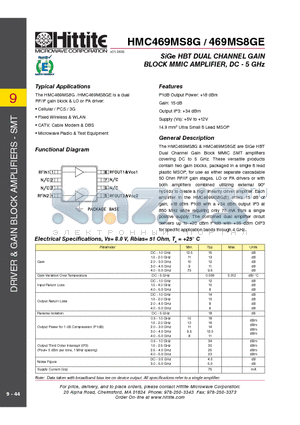 469MS8GE datasheet - SiGe HBT DUAL CHANNEL GAIN BLOCK MMIC AMPLIFIER, DC - 5 GHz