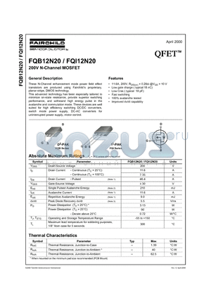 FQB12N20 datasheet - 200V N-Channel MOSFET