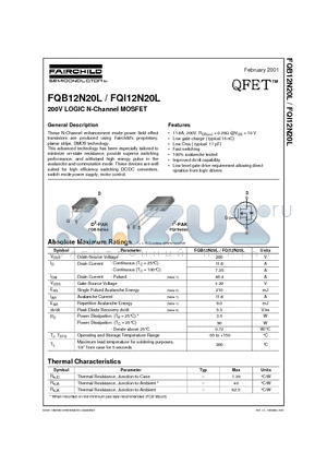 FQB12N20L datasheet - 200V LOGIC N-Channel MOSFET
