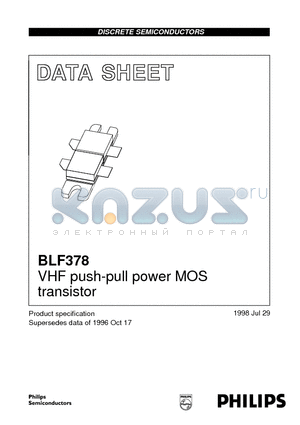 BLF378 datasheet - VHF push-pull power MOS transistor