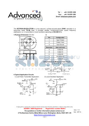 ACTR434.4S/434.4/TO39 datasheet - true one-port, surface-acoustic-wave (SAW) resonator