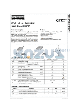 FQB12P10 datasheet - 100V P-Channel MOSFET