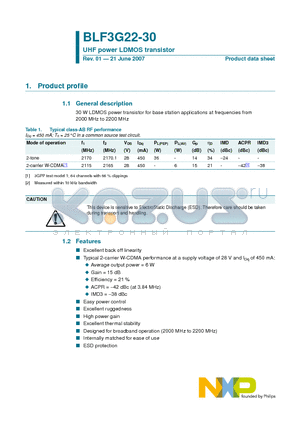 BLF3G22-30 datasheet - UHF power LDMOS transistor