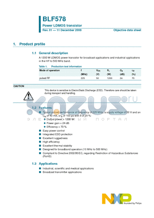 BLF578 datasheet - Power LDMOS transistor