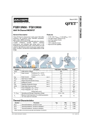 FQB13N50 datasheet - 500V N-Channel MOSFET