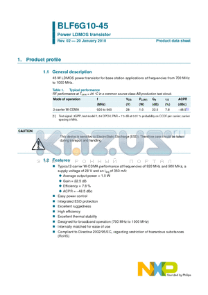 BLF6G10-45 datasheet - Power LDMOS transistor