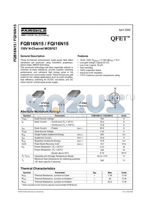 FQB16N15 datasheet - 150V N-Channel MOSFET