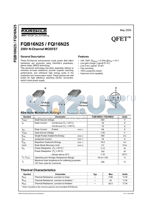 FQB16N25 datasheet - 250V N-Channel MOSFET