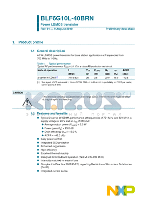 BLF6G10L-40BRN datasheet - Power LDMOS transistor