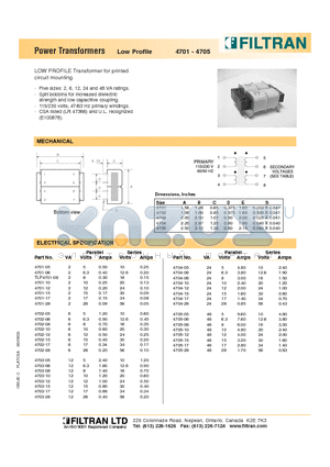 4701-12 datasheet - Power Transformers Low Profile