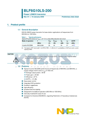 BLF6G10LS-200 datasheet - Power LDMOS transistor