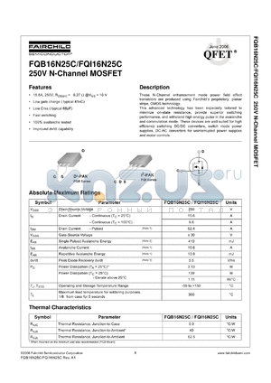 FQB16N25CTM datasheet - 250V N-Channel MOSFET