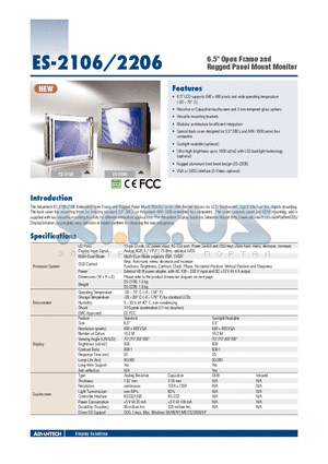 ES-2106C-VVAE datasheet - 6.5 Open Frame and Rugged Panel Mount Monitor