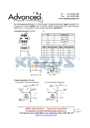 ACTR4445/345.0/QCC8C datasheet - true one-port, surface-acoustic-wave (SAW) resonator
