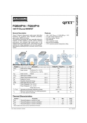 FQB22P10 datasheet - 100V P-Channel MOSFET