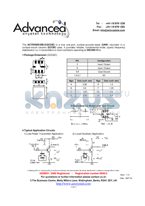 ACTR4500/350.0/QCC8C datasheet - true one-port, surface-acoustic-wave (SAW) resonator