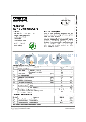 FQB25N33 datasheet - 330V N-Channel MOSFET