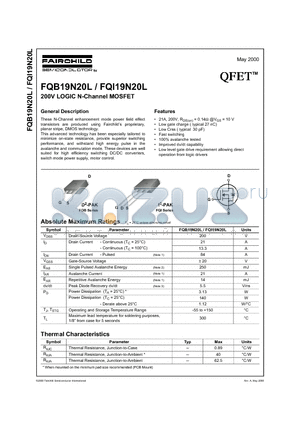 FQB19N20L datasheet - 200V LOGIC N_Channel MOSFET