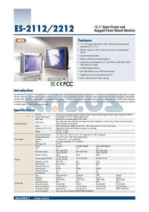 ES-2112 datasheet - 12.1 Open Frame and Rugged Panel Mount Monitor