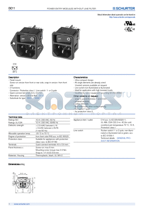 DC11.0001.001 datasheet - POWER ENTRY MODULES WITHOUT LINE FILTER