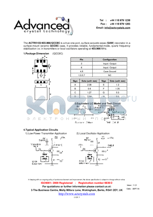 ACTR5103 datasheet - true one-port, surface-acoustic-wave (SAW) resonator