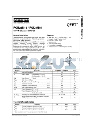 FQB28N15 datasheet - 150V N-Channel MOSFET