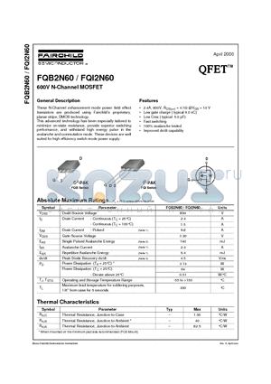 FQB2N60 datasheet - 600V N-Channel MOSFET