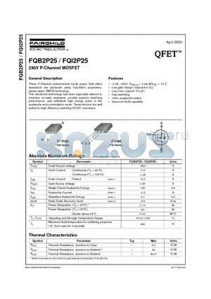 FQB2P25 datasheet - 250V P-Channel MOSFET