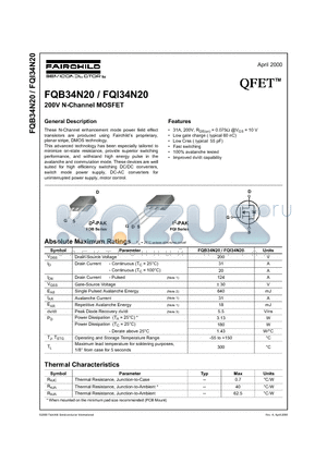 FQB34N20 datasheet - 200V N-Channel MOSFET