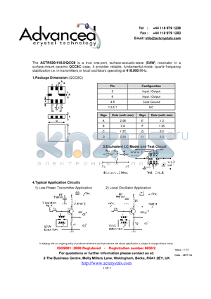 ACTR530 datasheet - true one-port, surface-acoustic-wave (SAW) resonator