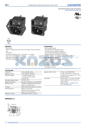 DC11.0031.201 datasheet - POWER ENTRY MODULES WITHOUT LINE FILTER