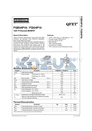 FQB34P10 datasheet - 100V P-Channel MOSFET