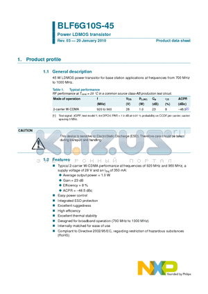 BLF6G10S-45 datasheet - Power LDMOS transistor