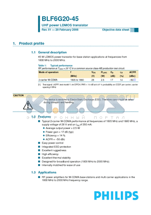 BLF6G20-45 datasheet - UHF power LDMOS transistor