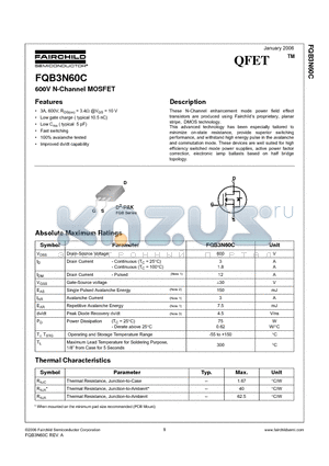 FQB3N60C datasheet - 600V N-Channel MOSFET