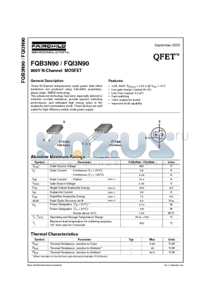 FQB3N90 datasheet - 900V N-Channel MOSFET