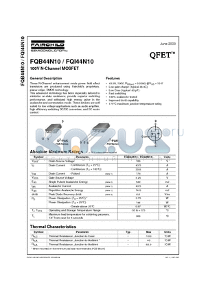 FQB44N10 datasheet - 100V N-Channel MOSFET