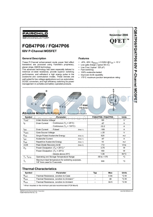 FQB47P06 datasheet - 60V P-Channel MOSFET
