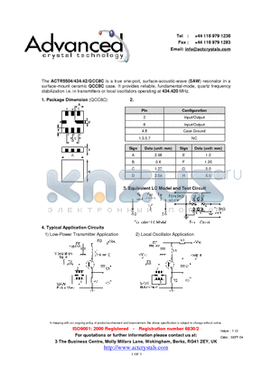 ACTR5504 datasheet - true one-port, surface-acoustic-wave (SAW) resonator