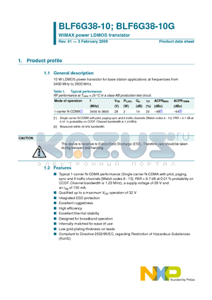 BLF6G38-10 datasheet - WiMAX power LDMOS transistor