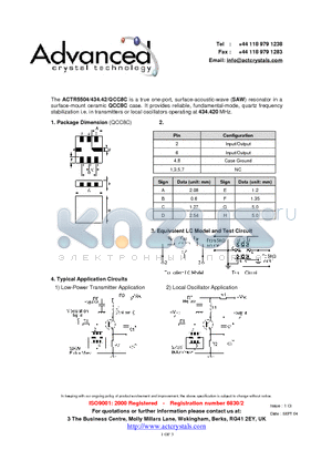 ACTR5504/434.42/QCC8C datasheet - true one-port, surface-acoustic-wave (SAW) resonator