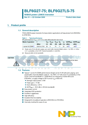 BLF6G27LS-75 datasheet - WiMAX power LDMOS transistor