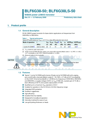 BLF6G38LS-50 datasheet - WiMAX power LDMOS transistor