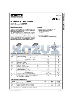 FQB50N06 datasheet - 60V N-Channel MOSFET
