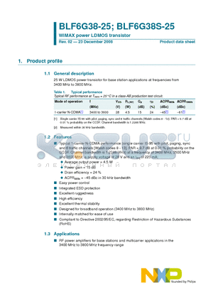 BLF6G38S-25 datasheet - WiMAX power LDMOS transistor