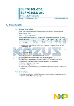 BLF7G10L-250 datasheet - Power LDMOS transistor