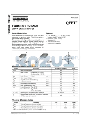 FQB5N20 datasheet - 200V N-Channel MOSFET
